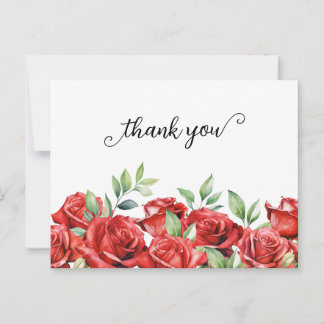 Carte Postale Bordure de roses rouges aquarelle pour remerciemen