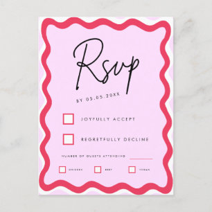 Carte Postale Bordure ondulée rose et rouge rétro élégant tendan