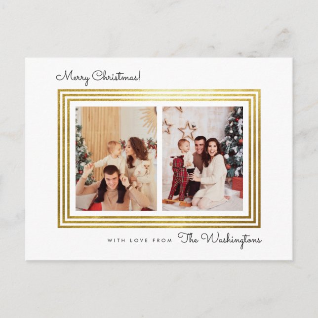 Carte Postale Bordure or délicate | Famille de Noël 2 photo (Devant)