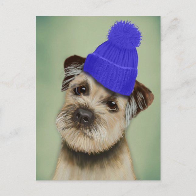 Carte Postale Bordure Terrier avec Casquette Bobble Bleu (Devant)