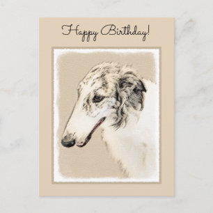 Carte Postale Borzoi (Argent Brindle) Peinture Chien Art origina
