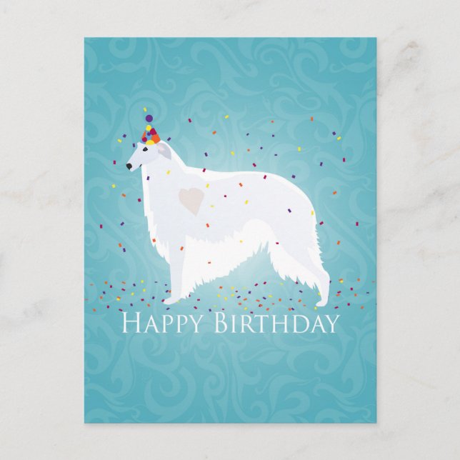 Carte Postale Borzoi Joyeux Design d'anniversaire (Devant)