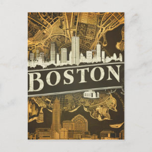 Carte Postale Boston, Boston Massachusetts City Skyline avec car