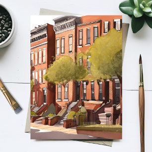 Carte Postale Boston Brownstones   Aquarelle de la rue Beacon