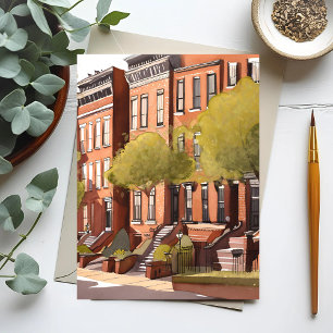 Carte Postale Boston Brownstones   Aquarelle de la rue Beacon