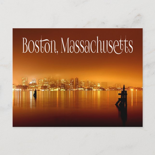 Carte Postale Boston, Massachusetts, Skyline À La Nuit - États-U (Devant)