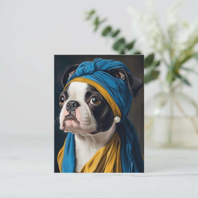 Carte Postale Boston Terrier avec oreille perle (Debout devant)