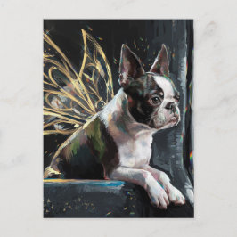 Carte Postale Boston Terrier Fairy sur un train