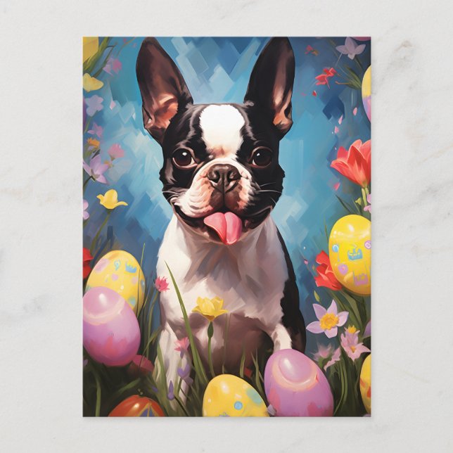 Carte Postale Boston Terrier Joyeux Pâques (Devant)