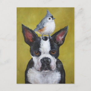 Carte postale Boston Terrier & titmouse