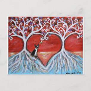 Carte Postale Boston Terrier Tree of Life Love Hearts