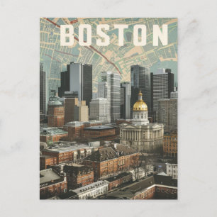 Carte Postale Boston, Vue de la ville de Boston Massachusetts av