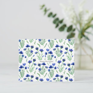 Carte Postale Botanical Blue Floral Flowers Happy Birthday Card