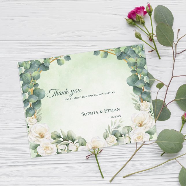 Carte Postale Botanical Sage Green Floral Wedding Thank You (Botanical Sage Green Floral Wedding Thank You Postcard)