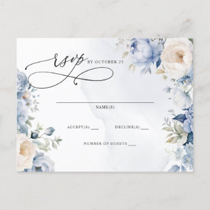 Carte Postale Botanique Dusty Blue Floral Wedding RSVP