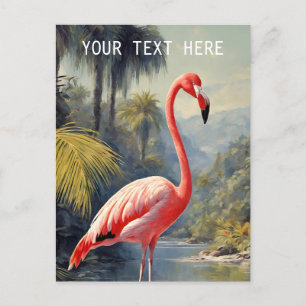 Carte Postale Botanique Rainforest Flamant rose rose Vintage