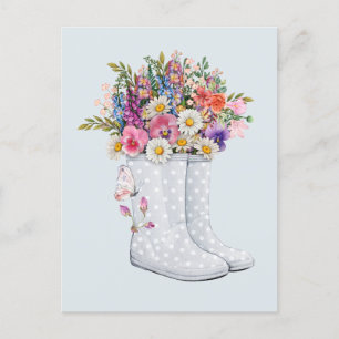 Carte Postale Botte en caoutchouc art avec bouquet floral