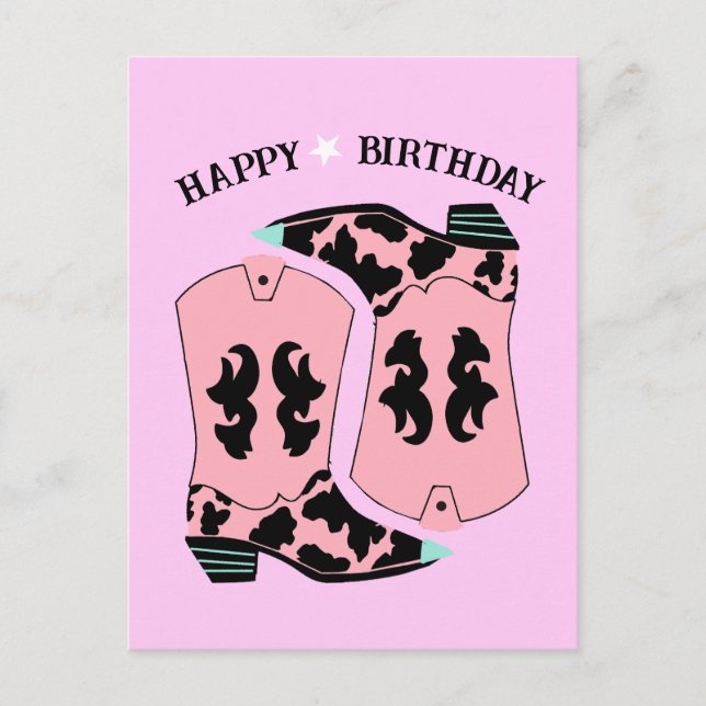 Carte Postale Bottes de cowgirl rose western ranch anniversaire  (Devant)