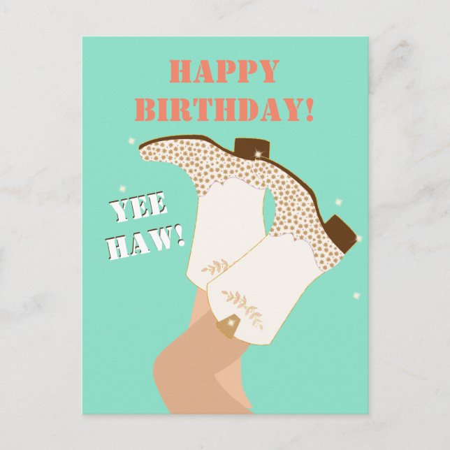Carte Postale Bottes de fille moderne Jambes Yeehaw Anniversaire (Devant)