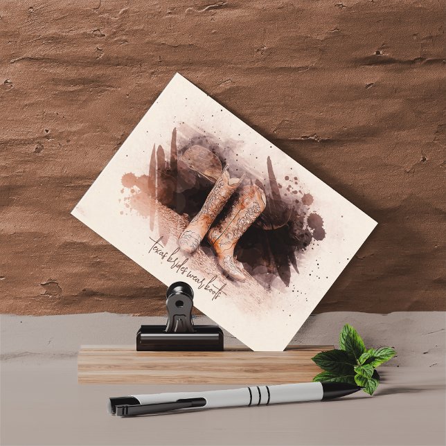 Carte Postale Bottes de mariage près de la pile de bois aquarell (Créateur téléchargé)