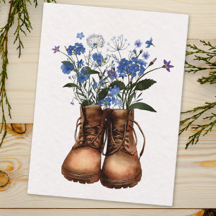 Carte Postale Bottes de randonnée Fleur sauvage bleue Extérieur