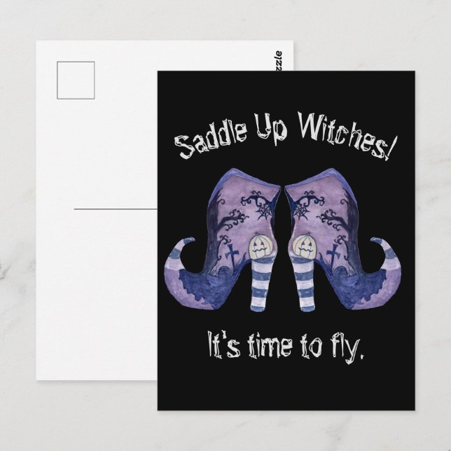 Carte Postale Bottes illustrées de sorcières pour Halloween Sadd (Devant / Derrière)
