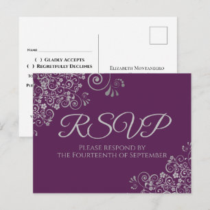 Carte Postale Boucles d'argent Élégant Plum Purple Mariage RSVP