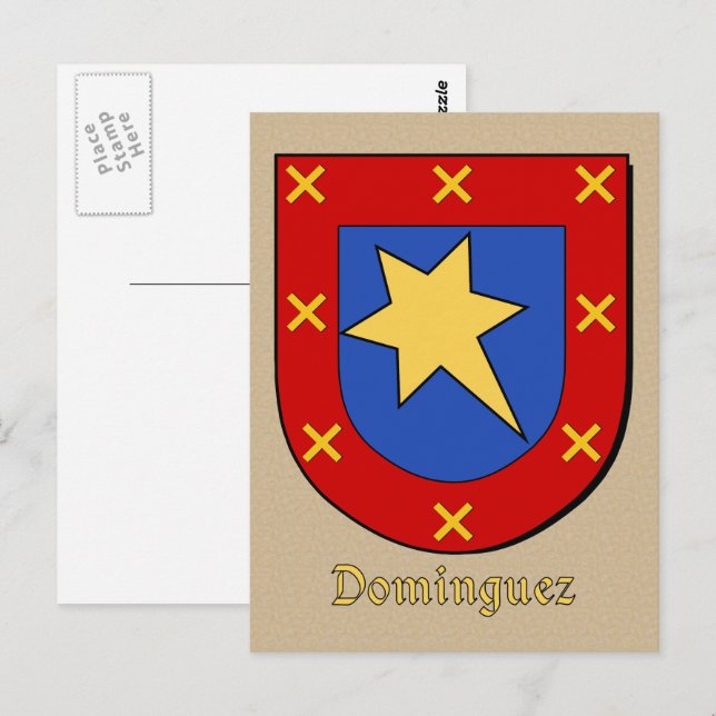 Carte Postale Bouclier héraldique ancestral Dominguez (Devant / Derrière)