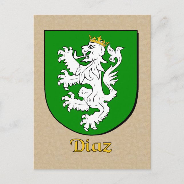 Carte Postale Bouclier héraldique de la famille Diaz (Devant)
