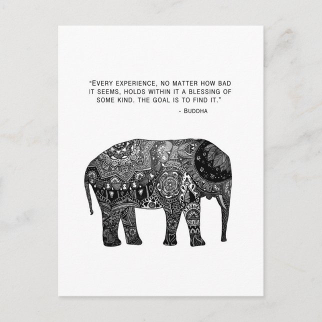 Carte Postale Bouddha Henné Sagesse Eléphant (Devant)