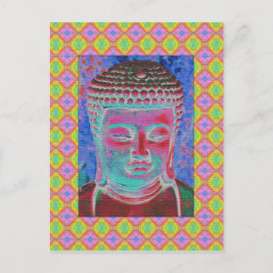 Carte Postale Bouddha Pop avec des bordures jaunes et roses