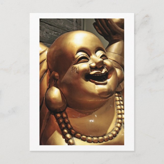 Carte Postale Bouddha riant Face Gold Statue (Devant)
