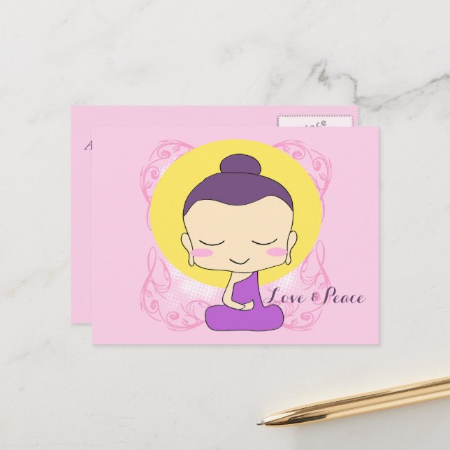 Carte postale Bouddha Zen "Amour et Paix" (Devant/Arrière en situation)