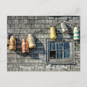 Carte Postale Bouées sur un mur, Peggy’s Cove, Nouvelle-Écosse.