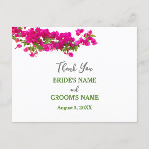 Carte Postale Bougainvillea tropical vert fuchsia bokee merci