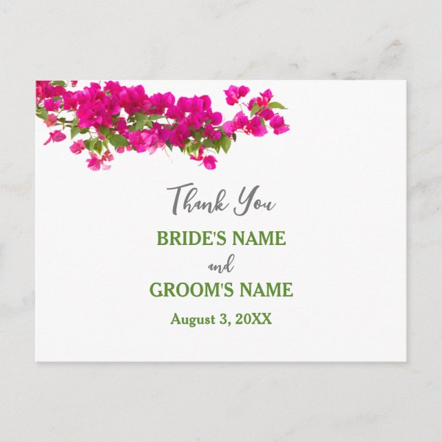 Carte Postale Bougainvillea tropical vert fuchsia bokee merci (Devant)