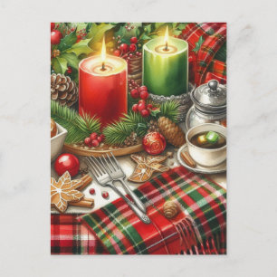 Carte Postale Bougie rouge et verte avec des biscuits de Noël