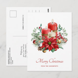 Carte Postale Bougies aquarelles et Noël de Poinsettia