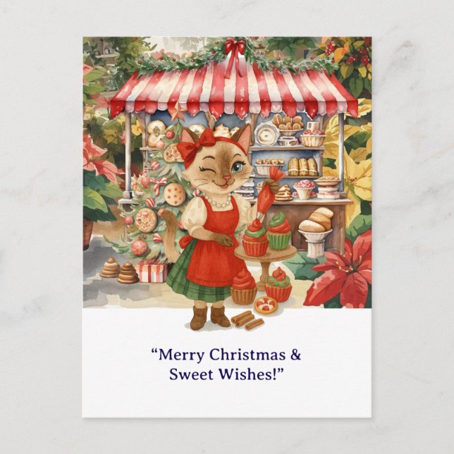Carte Postale Boulangerie Cat Christmas à thème pour les Amoureu (Devant)