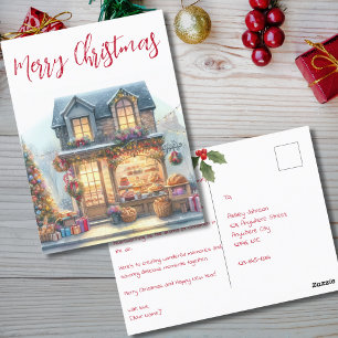 Carte Postale Boulangerie d'aquarelle de Noël