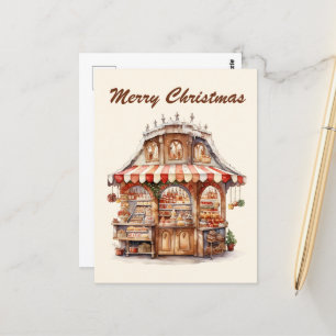 Carte Postale Boulangerie d'aquarelle de Noël ajouter du texte