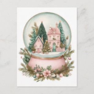 Carte Postale Boule à neige festive et élégante de Noël pastel