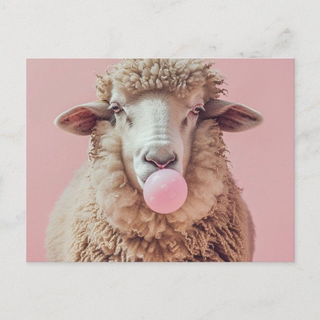 Carte Postale Boule blanche soufflant bulle rose bulle bulle (Devant)