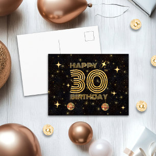 Carte Postale Boule de Disco Dancing Black Gold 30e Joyeux Anniv