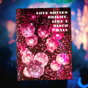 Carte Postale Boule de Disco Rétro Paillettes Rose Chaud Enregis