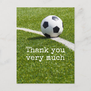 Carte Postale Boule de football avec Merci de mot sur herbe vert