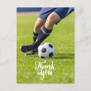 Carte Postale Boule de football avec Merci de mot sur herbe vert