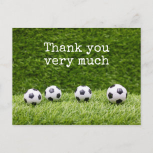 Carte Postale Boule de football avec Merci de mot sur herbe vert