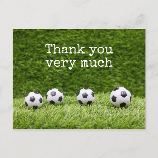 Carte Postale Boule de football avec Merci de mot sur herbe vert (Devant)