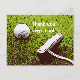 Carte Postale Boule de golf avec aquarelle putter merci
